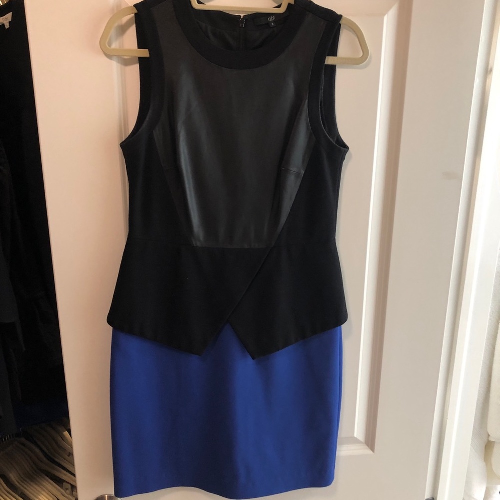 TIBI black leather and blue dress